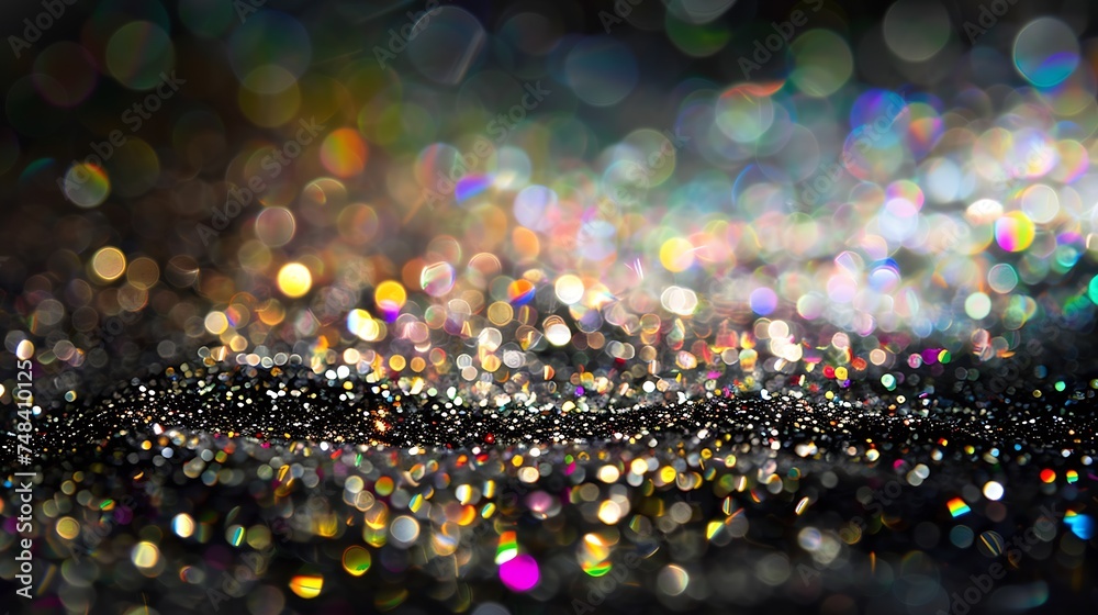 Aufkleber glitter spectacular colorful dark background black silver and golg color defocused explosion of spar