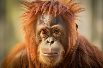 Expressive Orangutan portrait. Mammal wildlife park. Generate Ai - obrazy, fototapety, plakaty