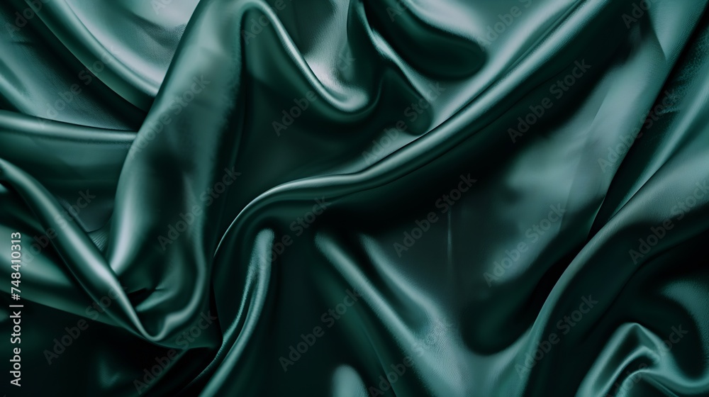 Aufkleber Black blue green abstract background Dark green silk satin texture background Beautiful wavy soft folds on the surface of the fabric Teal elegant background with copy space for design  : Generative AI