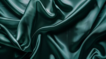Obraz premium Black blue green abstract background Dark green silk satin texture background Beautiful wavy soft folds on the surface of the fabric Teal elegant background with copy space for design : Generative AI