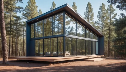 Obraz premium Full Tree Quarter View of a Modern Cabin Structure House