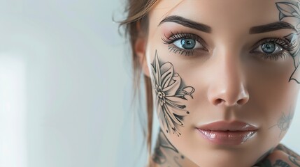 Woman before and after laser tattoo removal procedures closeup Collage with photos banner design : Generative AI