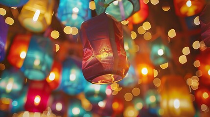 Colorful Lantern Festival or Yee Peng Festival North of Thailand new years Chiang Mai Thailand : Generative AI - obrazy, fototapety, plakaty