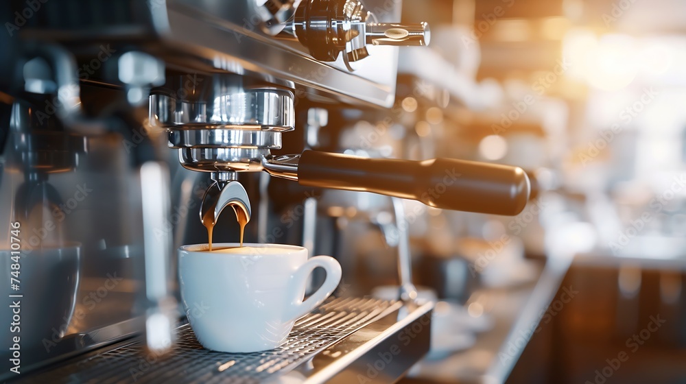 Poster professional coffee machine making espresso in a cafe : generative ai