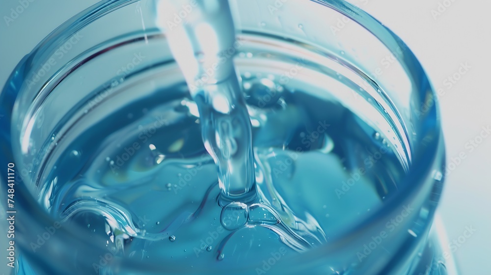 Poster beautiful texture of flowing water closeup macro a stream of clean transparent water is poured into 