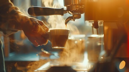 Barista making cappuccino bartender preparing coffee drink : Generative AI - obrazy, fototapety, plakaty