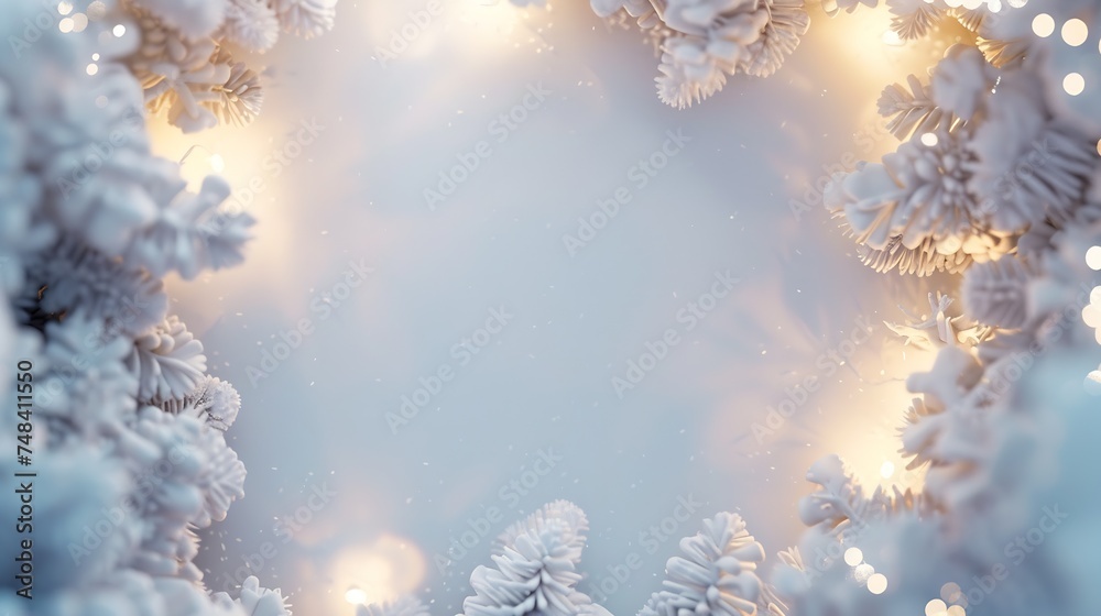 Leinwandbilder winter christmas snowy frame with copy space wooden light boards are covered with snow with clean fr