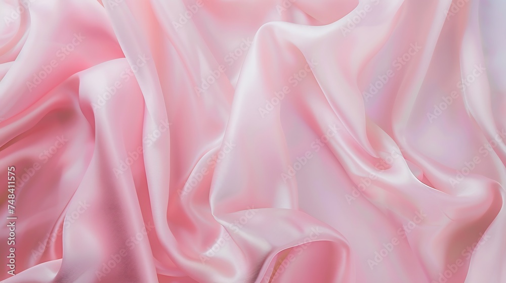 Poster light delicate pink silk satin fabric elegant background with space for design flat lay table top vi
