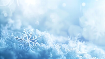 Christmas background texture snow light blue background with snowflakes : Generative AI
