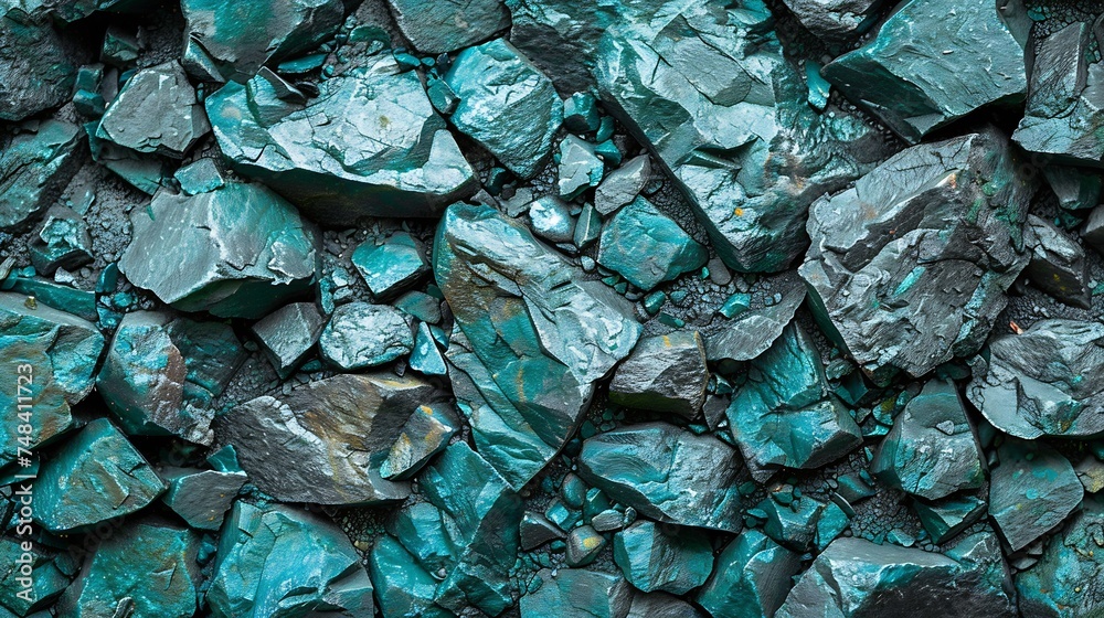 Poster blue green stone background dark turquoise toned monochrome rock texture closeup wide banner colorfu