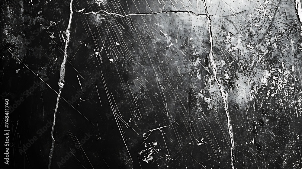 Aufkleber black white grunge texture old scratched metal damaged gray steel background with copy space for des