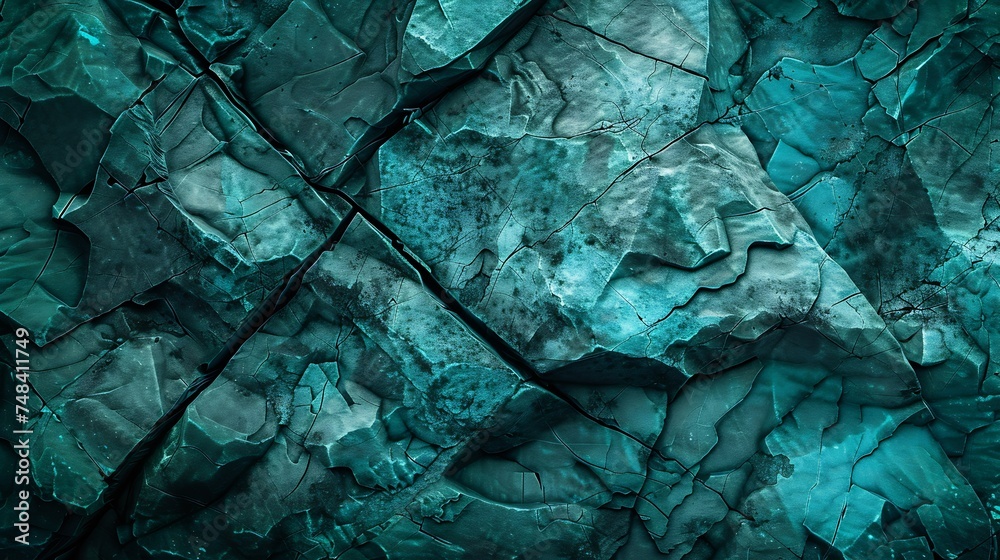 Poster blue green rough rock texture toned cracked crumbled mountain surface closeup dark turquoise stone b