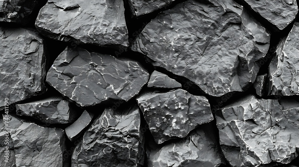 Aufkleber black white rock texture gray stone background with copy space for design wide banner website header