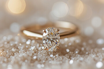 Oval Cut diamond engagement ring, luxury jewelry, closeup - obrazy, fototapety, plakaty