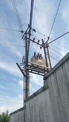 electric tower transformer high voltage blue sky tower landscape
