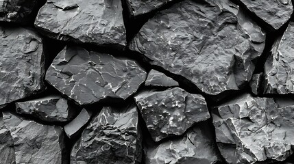 Black white rock texture Gray stone background with copy space for design Wide banner Website header : Generative AI