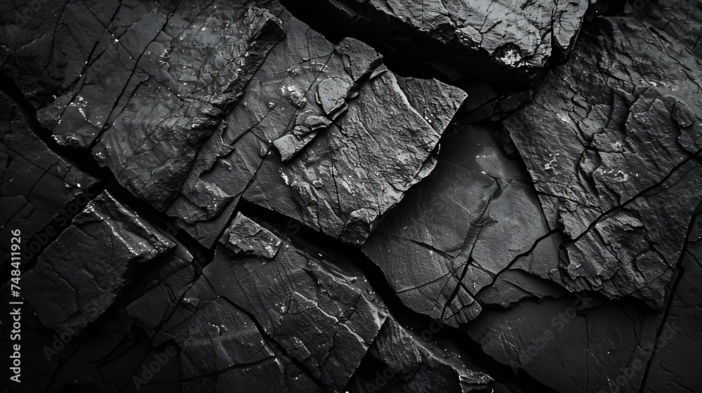 Aufkleber black rock texture rough mountain surface with cracks closeup dark stone background with space for d