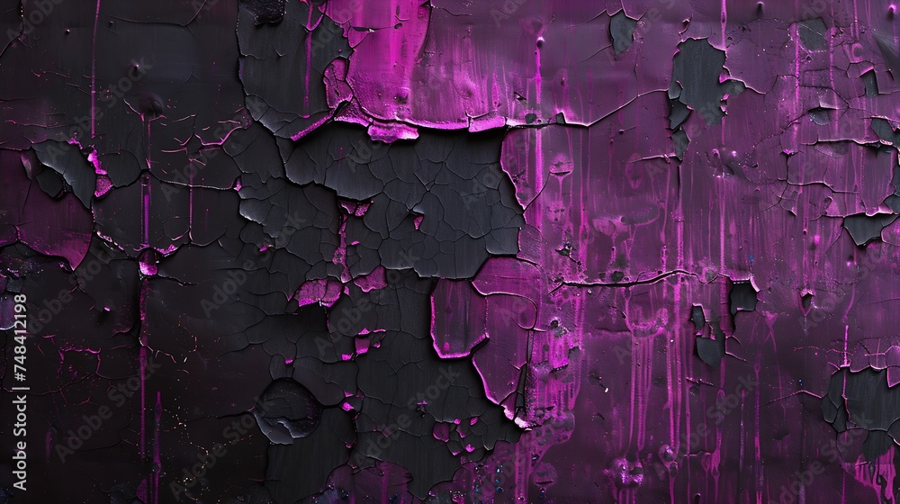 Poster old black purple painted metal wall cracked paint texture dark magenta background with paint drips b