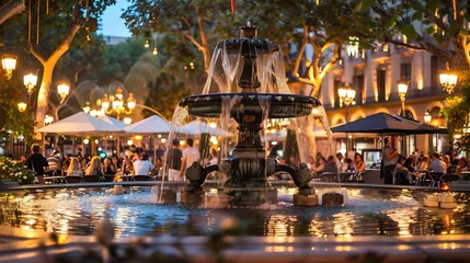 Foto op Canvas View of Placa Reial with fountain and restaurants in evening Barcelona Catalonia : Generative AI © Generative AI