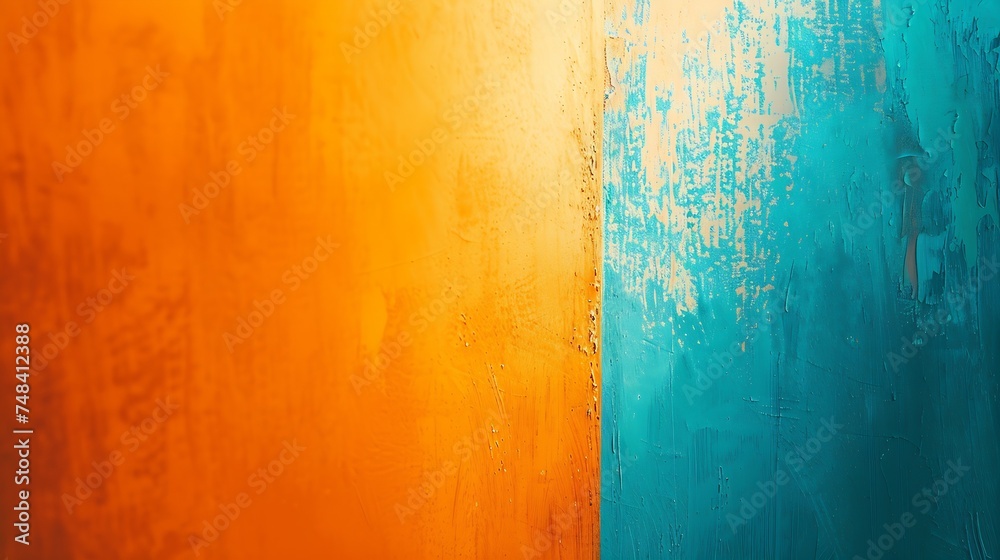 Leinwandbilder blue orange gradient background toned rough texture painted wall background with copy space for desi
