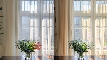 Collage with photos of window before and after cleaning indoors Banner design : Generative AI