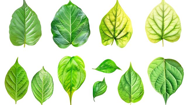 Set of beautiful form green leaves isolated on white background Leaves are beautiful in shape and light : Generative AI