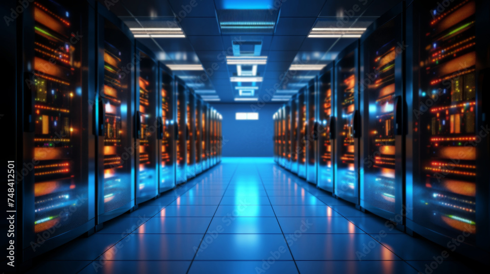 Wall mural connection network in servers data center room storage systems big data centers and network devices 