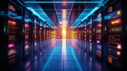 Connection network in servers data center room storage systems Big Data centers and network devices in high-performance operation