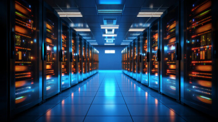 Connection network in servers data center room storage systems Big Data centers and network devices in high-performance operation