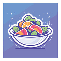 Fototapeta premium A plate of salad illustration minimal 2D vector for design