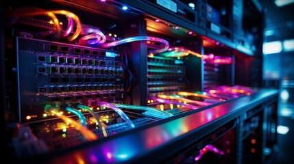 Connection network in servers data center room storage systems Big Data centers and network devices in high-performance operation