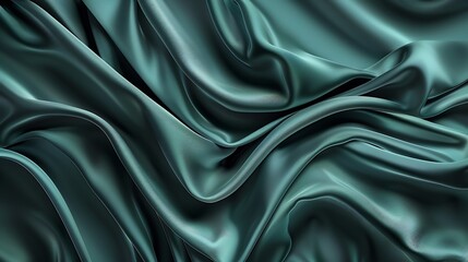Obraz premium Blue green silk satin Soft wavy folds Shiny silky fabric Dark teal color elegant background with space for design Curtain Drapery Christmas valentine anniversary celebration concept : Generative AI