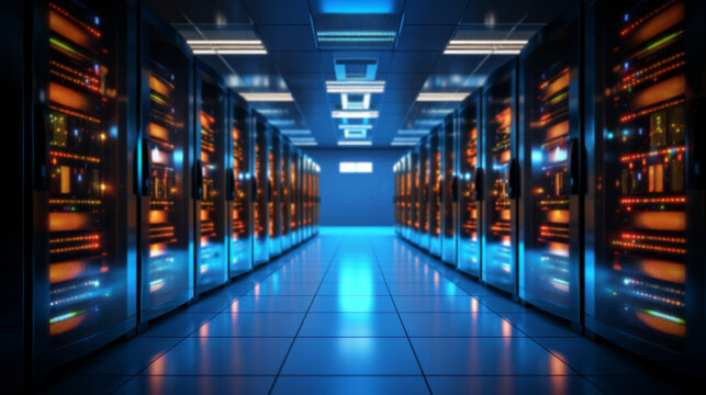 Connection network in servers data center room storage systems Big Data centers and network devices in high-performance operation