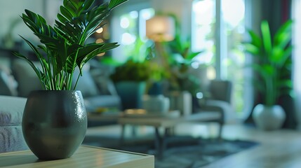 Living room interior with beautiful different potted green plants and furniture House decor : Generative AI