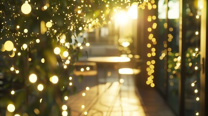 Blurred image of the terrace interior with garland lights Abstract image : Generative AI