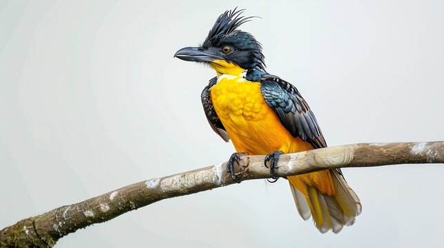Beautiful bird Crested serpenteagleSpilornis cheela rest on a branch and white background : Generative AI