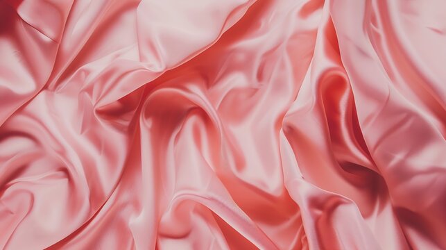 Light delicate pink silk satin fabric Elegant background with space for design Flat lay table top view Banner Wide Long Panoramic Template For babies Or a wedding Valentines Day romanc : Generative AI