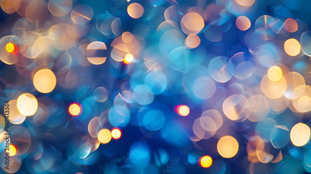 Poster Abstract bokeh lighting background Festive abstract blue background with bokeh defocused lights and stars : Generative AI