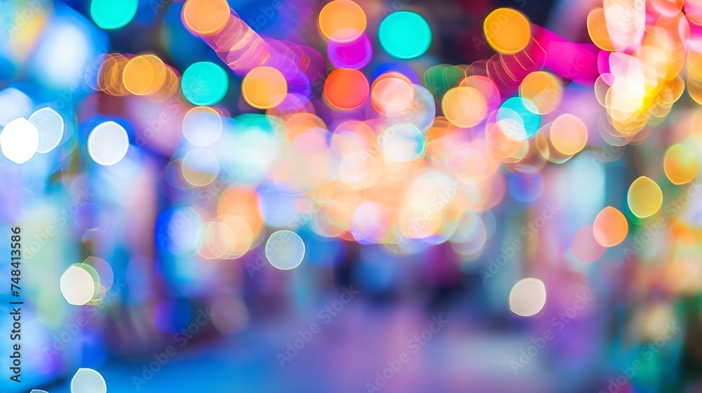 Poster abstract blur image of night festival on street background with bokeh : generative ai