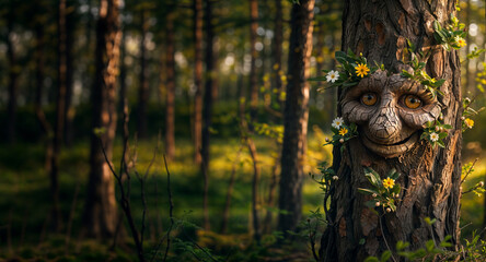 Funny living tree, fairy-tale forest character
