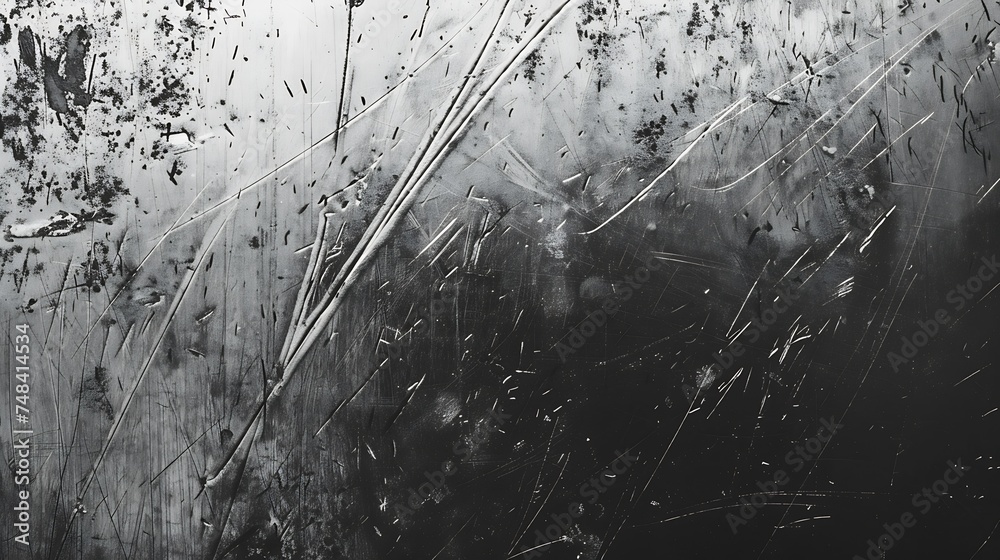 Poster black white grunge texture old scratched metal damaged gray steel background with copy space for des
