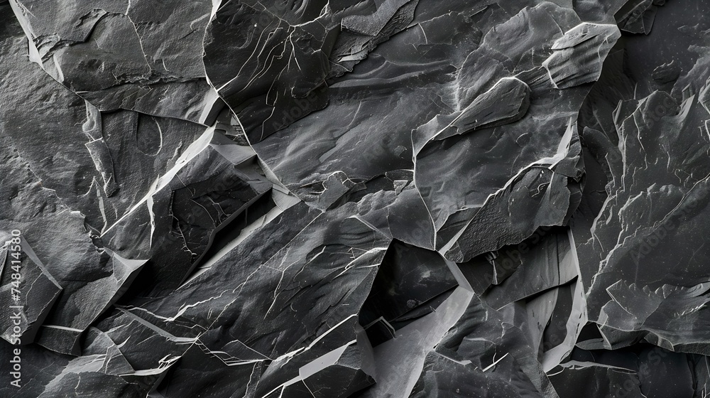 Poster Black white rock texture Gray stone background with copy space for design Wide banner Website header : Generative AI
