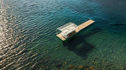 Aerial view of a pontoon in the mediterranean sea : Generative AI - obrazy, fototapety, plakaty