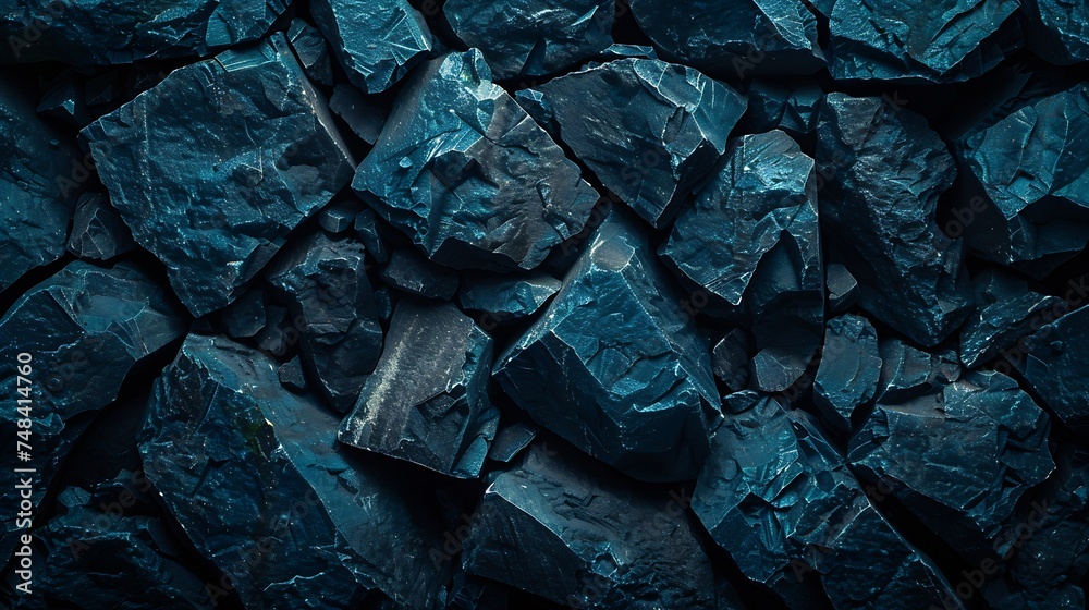 Poster Dark blue stone background Toned rock texture background with copy space for design Web banner : Generative AI