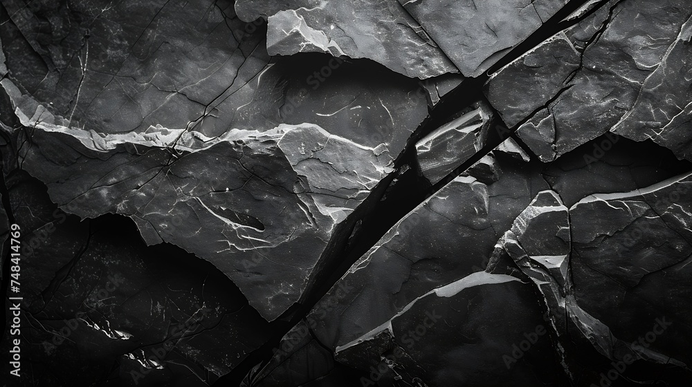 Aufkleber black rock texture rough mountain surface with cracks closeup dark stone background with space for d