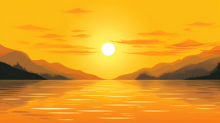 The Majestic Sunset Unfolding over the Endless sea landscape illustration