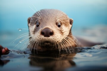 Fototapeta premium Graceful Otter underwater. Nature animal wildlife. Generate Ai