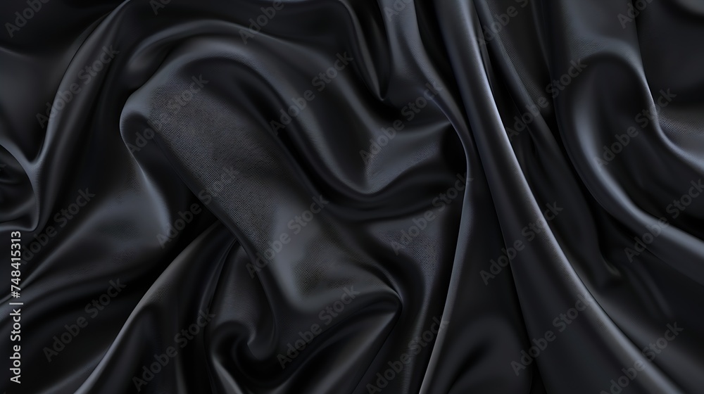 Poster abstract blue black background blue silk satin texture background beautiful soft wavy folds on shiny