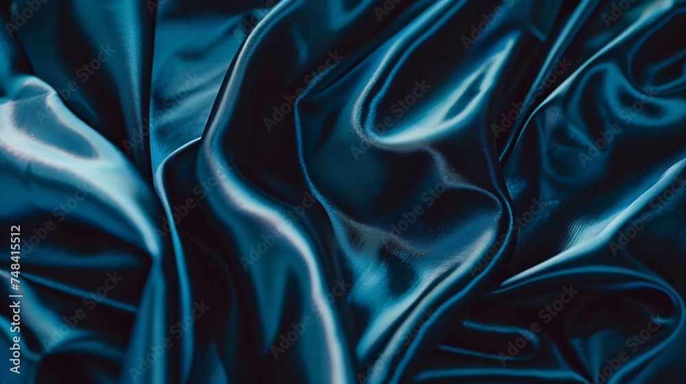 Aufkleber black blue silk satin dark elegant background with space for design soft folds wavy shiny smooth fab