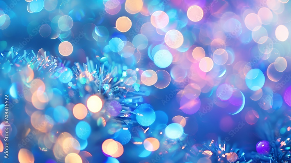 Poster Abstract bokeh lighting background Festive abstract blue background with bokeh defocused lights and stars : Generative AI